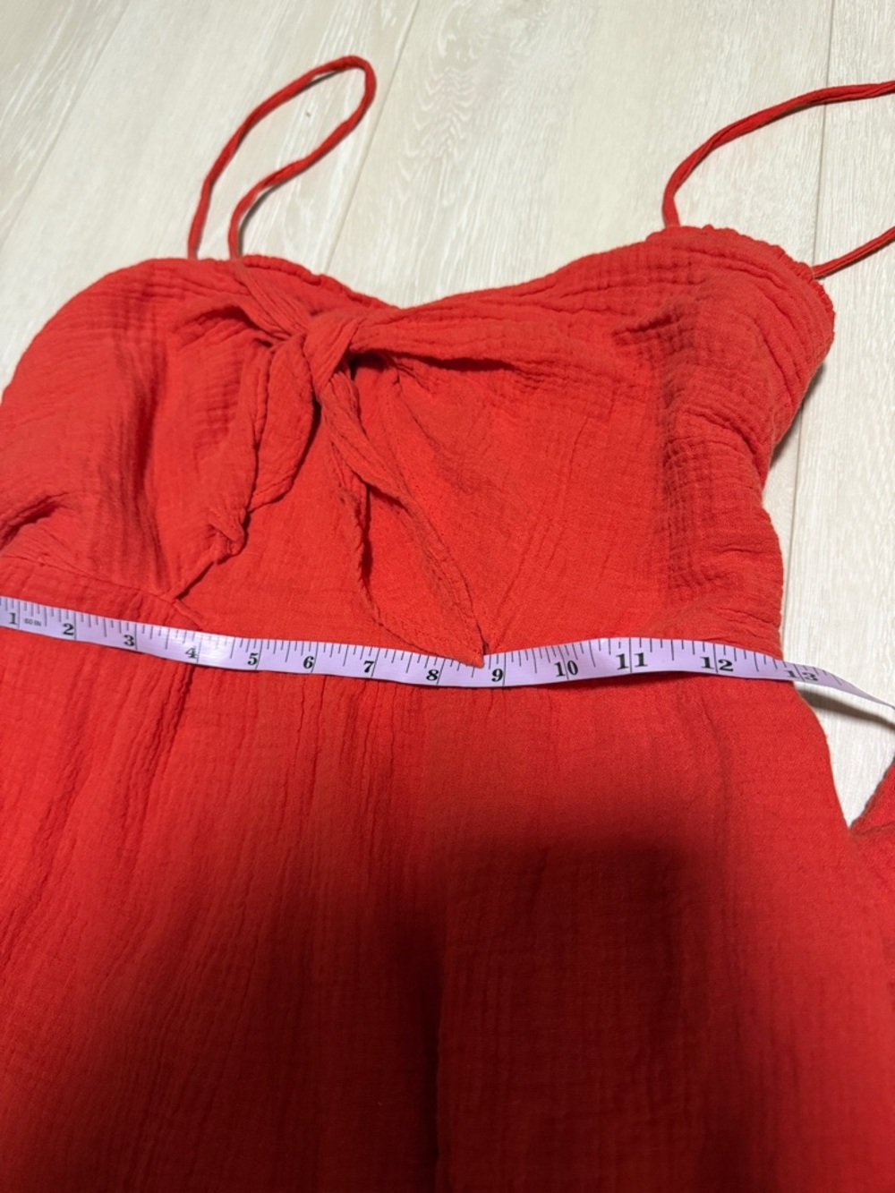 Anthropologie Coral-Red Textured Sleeveless Ruched Backing Jumpsuit - Picture 7 of 10